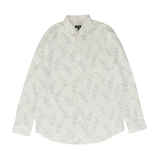 White Print Long Sleeve Button Down