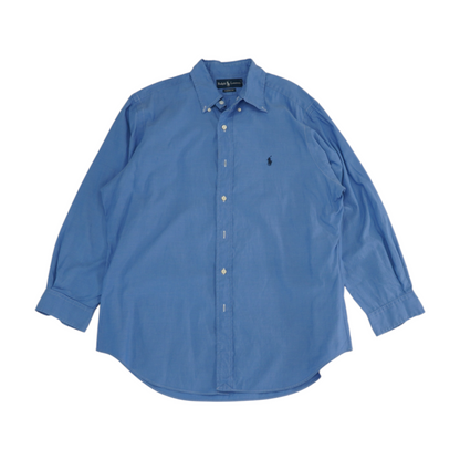 Blue Solid Long Sleeve Button Down