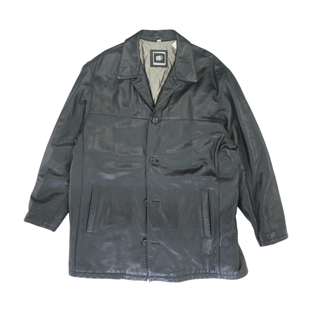 Black Solid Leather Coat