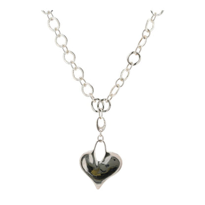 Sterling Silver Circle Link And Heart Pendant Necklace