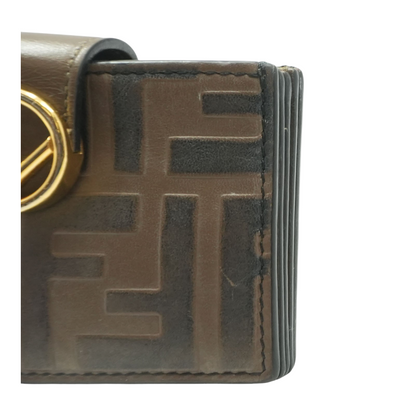 Brown/Black FF Embossed Leather Gusseted Card Holder