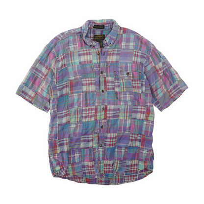 Vintage Purple Plaid Short Sleeve Button Down