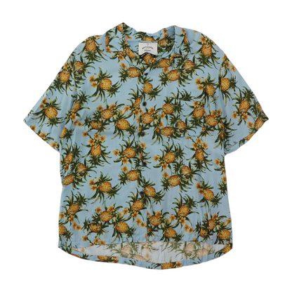 Blue Graphic Short Sleeve Button Down