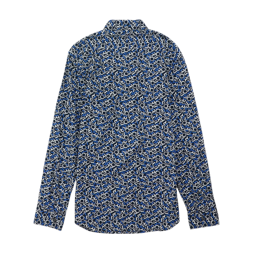 Blue Graphic Long Sleeve Button Down