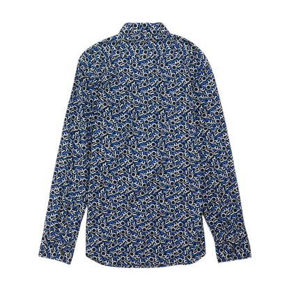 Blue Graphic Long Sleeve Button Down