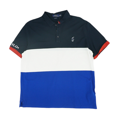 Blue Color Block Short Sleeve Polo