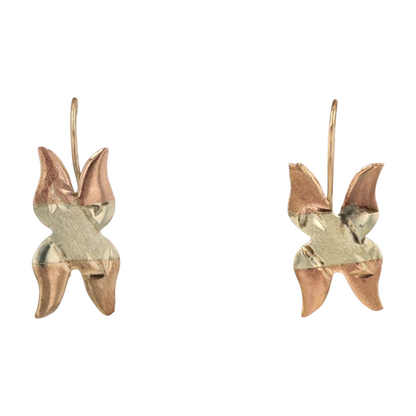 10K Tri-Tone Gold Dangle Earrings