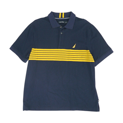 Navy Striped Short Sleeve Polo