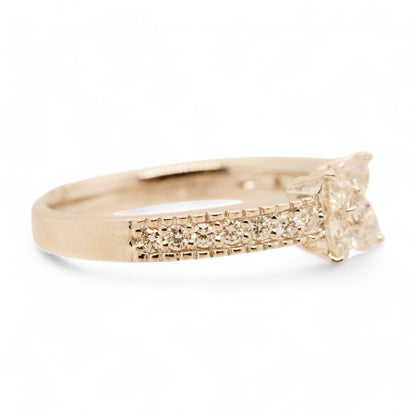 Platinum Round Diamond Clover Cluster With Accented Shank Band
