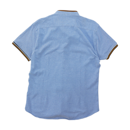 Blue Solid Short Sleeve Button Down