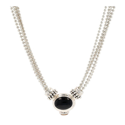 Sterling Silver Multi Strand Ball Bead Necklace With Snap Pendant Closure