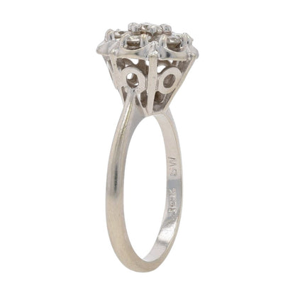 3/4 Ct 14K White Gold Vintage Style Cluster Setting Diamond Engagement Ring