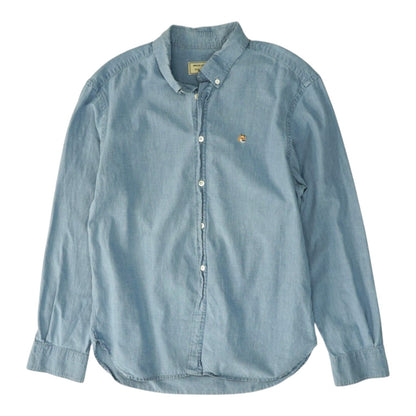 Blue Solid Long Sleeve Button Down