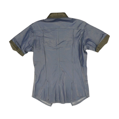 Blue Solid Short Sleeve Button Down