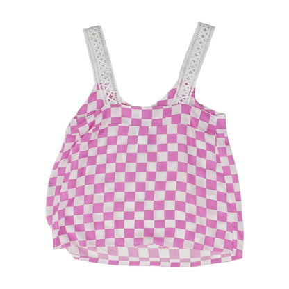 Pink Check Sleeveless Blouse