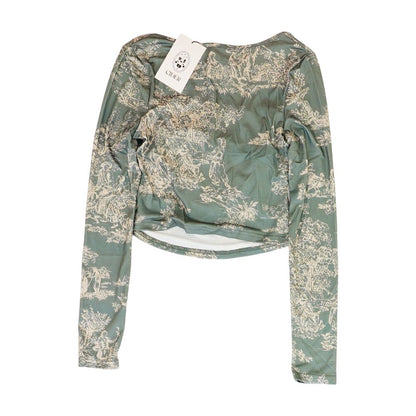 Green Graphic Long Sleeve Blouse