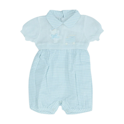 Vintage Blue Check Short Sleeve One-Piece