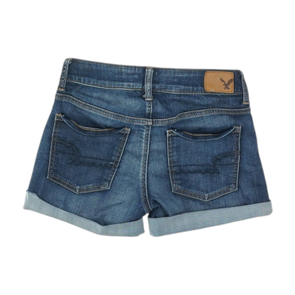 Blue Solid Denim Shorts