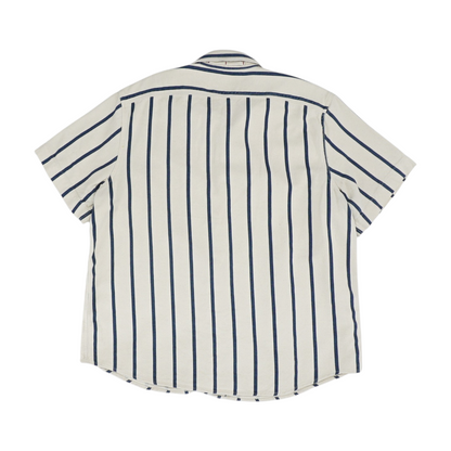 Beige Striped Short Sleeve Button Down