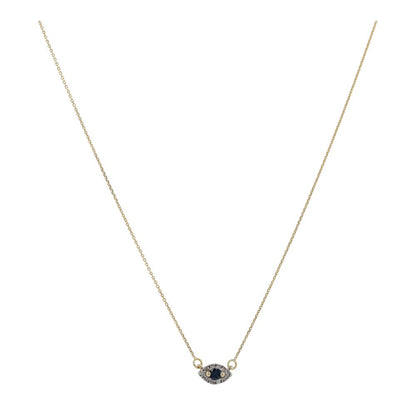 1/10 Ct 14K Gold Diamond and Blue Sapphire Eye Pendant Necklace