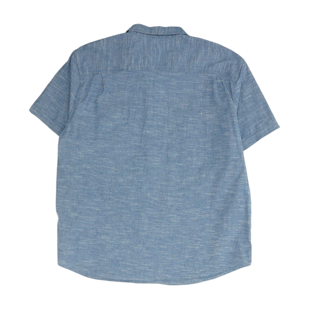 Blue Solid Short Sleeve Button Down