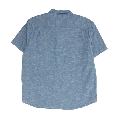 Blue Solid Short Sleeve Button Down