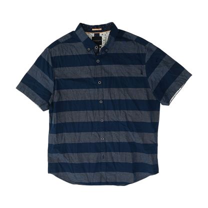 Navy Striped Short Sleeve Button Down