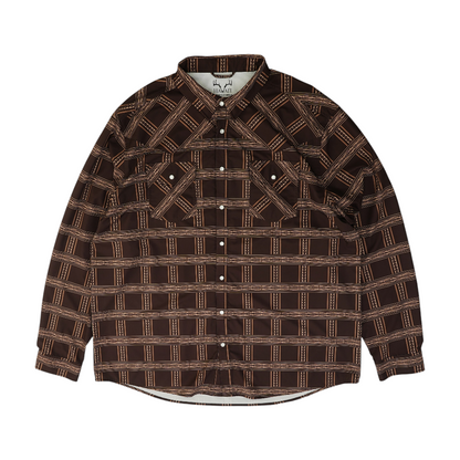 Brown Print Long Sleeve Button Down