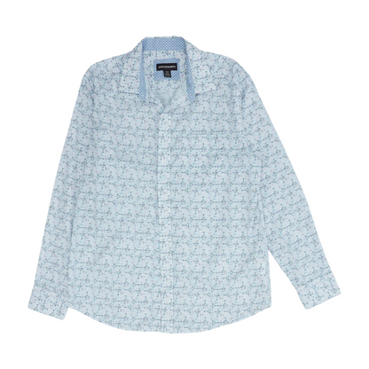 White Graphic Long Sleeve Button Down