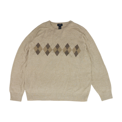 Beige Argyle Pullover Sweater