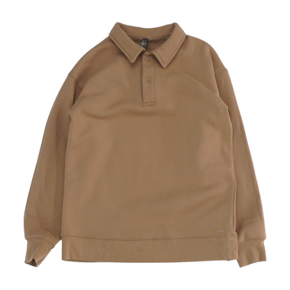 Brown Solid Long Sleeve Polo