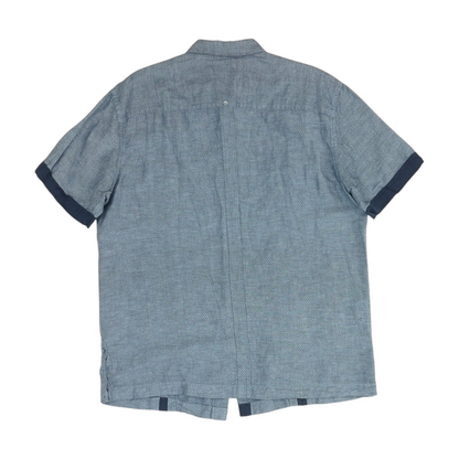 Blue Solid Short Sleeve Button Down