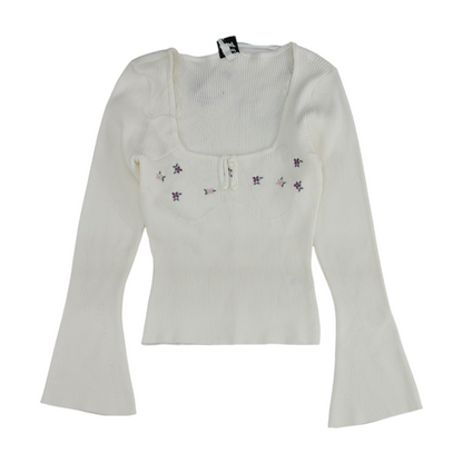 White Floral Pullover Sweater