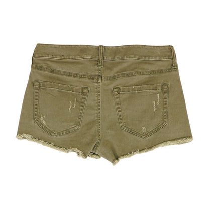Green Solid Denim Shorts