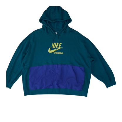 Teal Color Block Hoodie Pullover