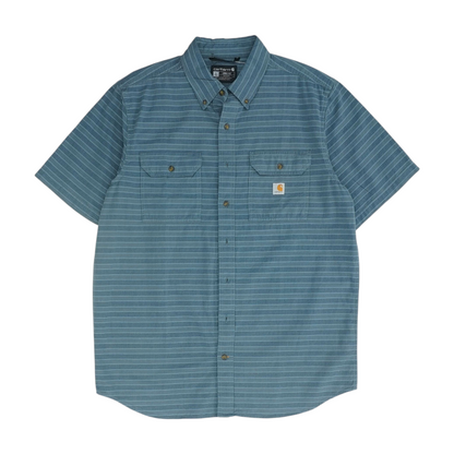 Navy Tall Striped Short Sleeve Button Down
