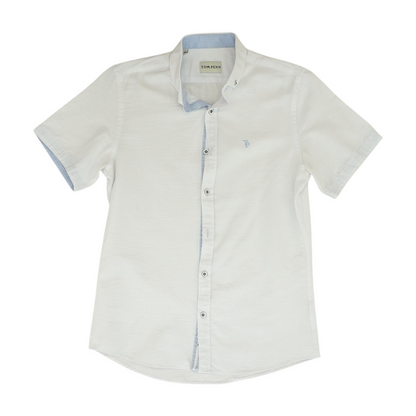 White Solid Short Sleeve Button Down