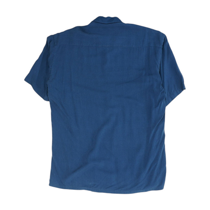 Blue Solid Short Sleeve Button Down