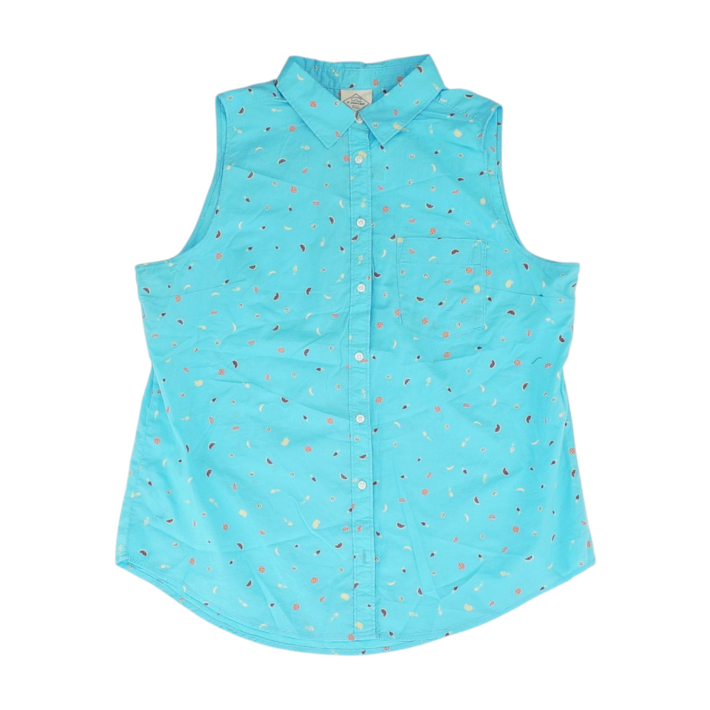 Blue Graphic Button Down