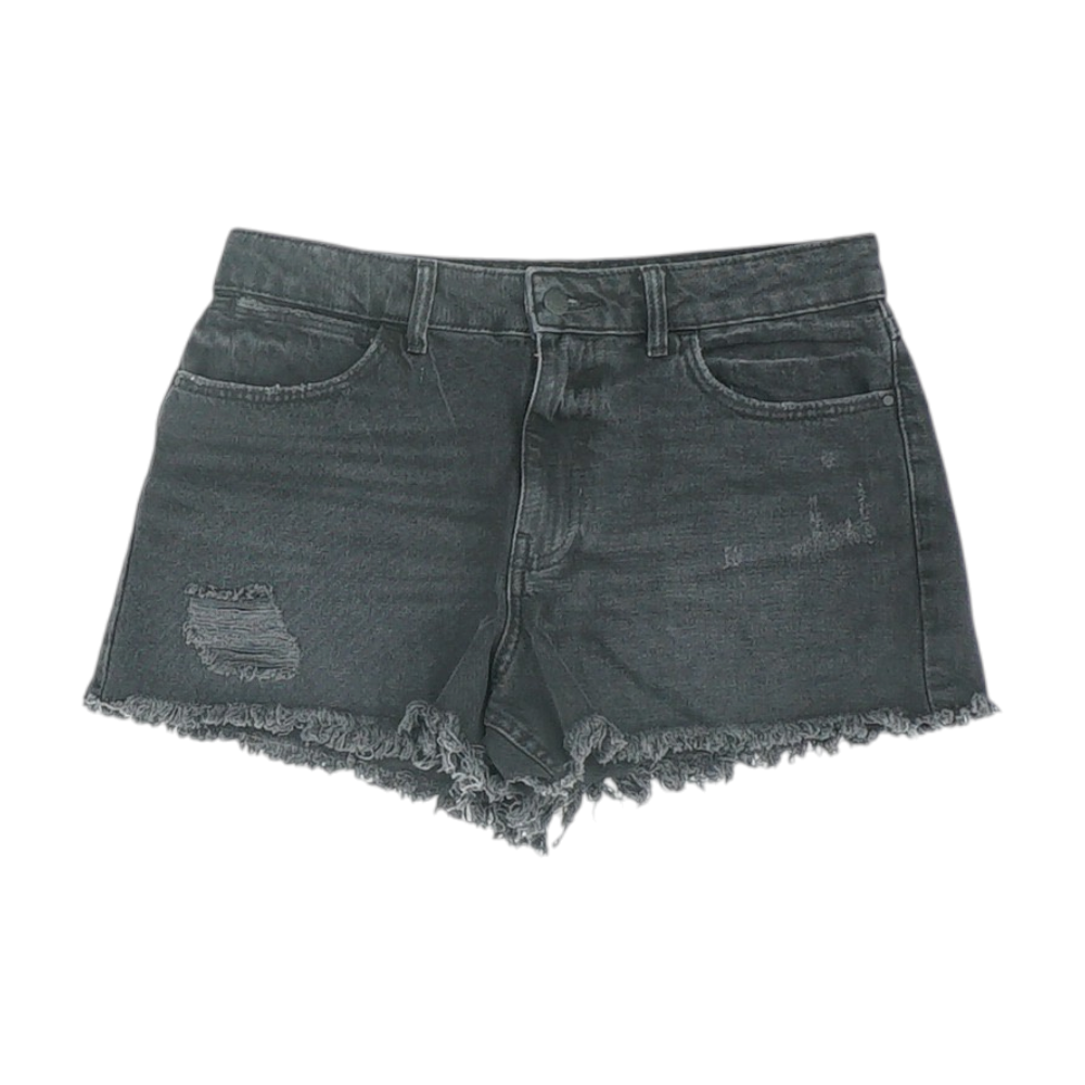 Black Solid Denim Shorts