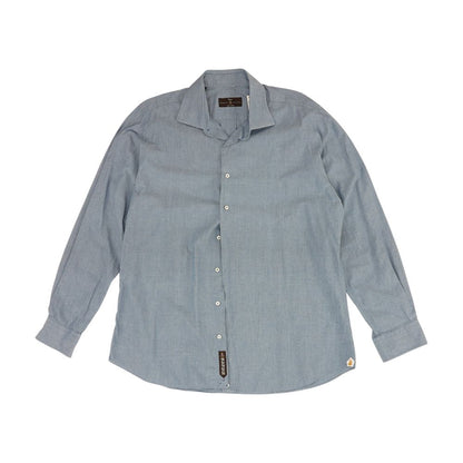 Blue Solid Long Sleeve Button Down