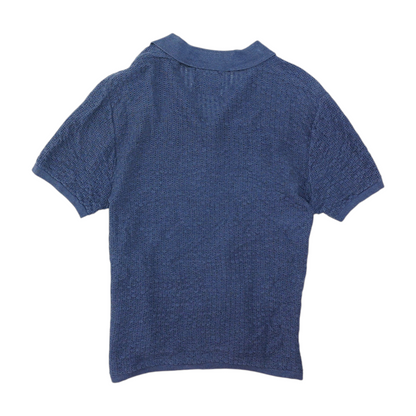Blue Solid Short Sleeve Button Down