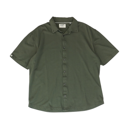 Green Solid Short Sleeve Button Down