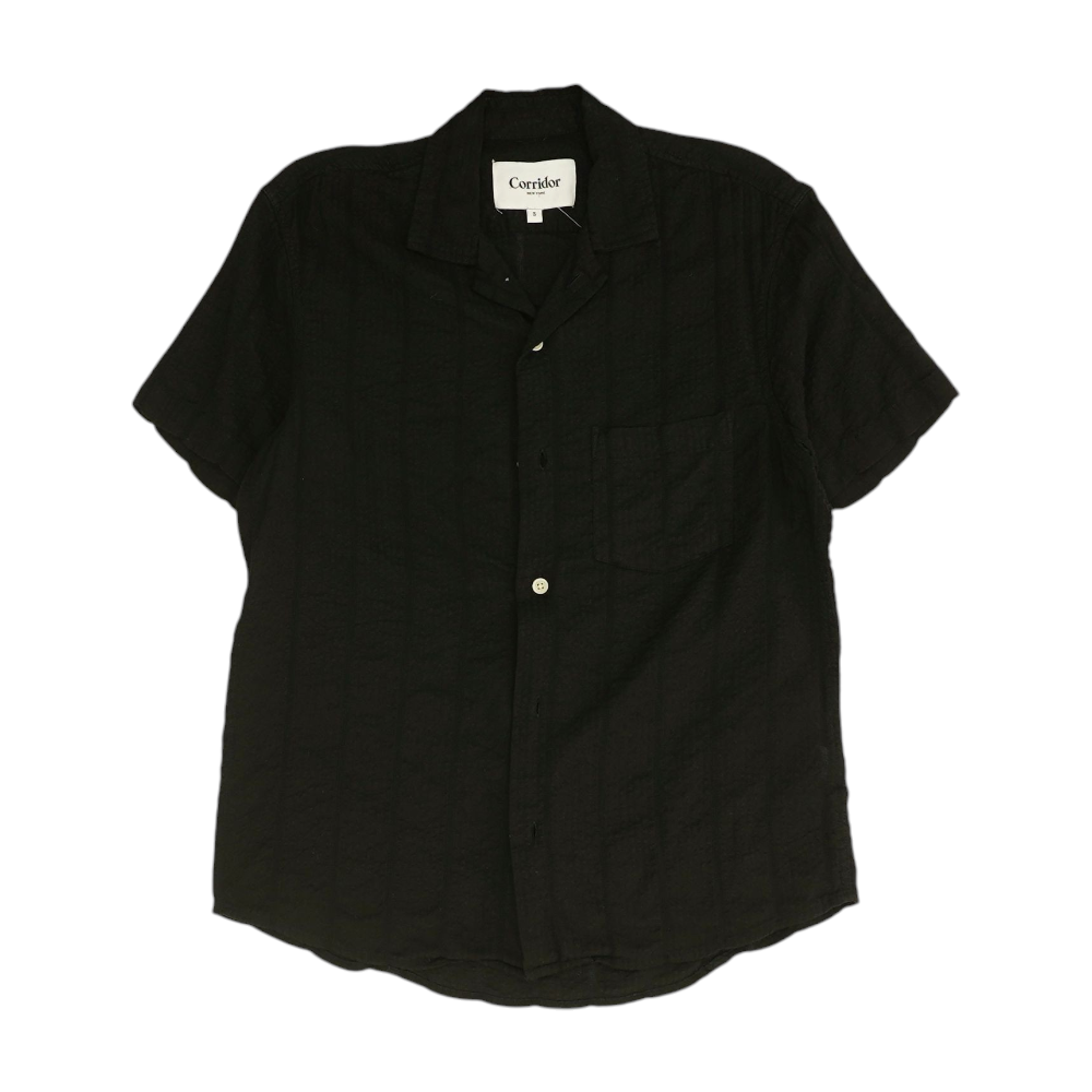 Black Solid Short Sleeve Button Down