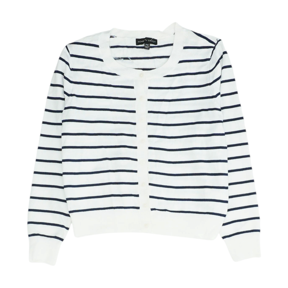 White Petite Striped Cardigan Sweater