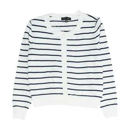 White Petite Striped Cardigan Sweater