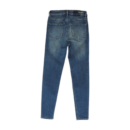 Blue Solid Mid Rise Slim Leg Jeans