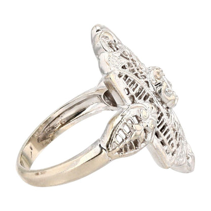 14K White Gold Diamond Vintage Style Filgree Setting Cocktail Ring