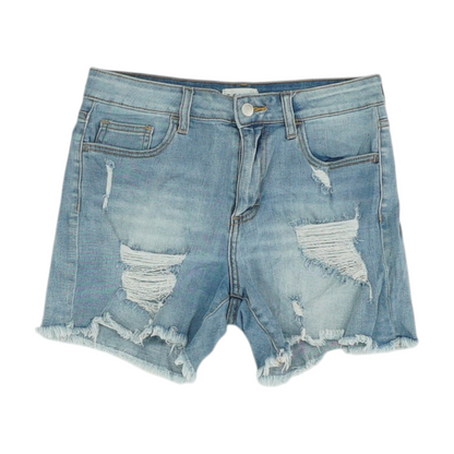 Blue Solid Denim Shorts
