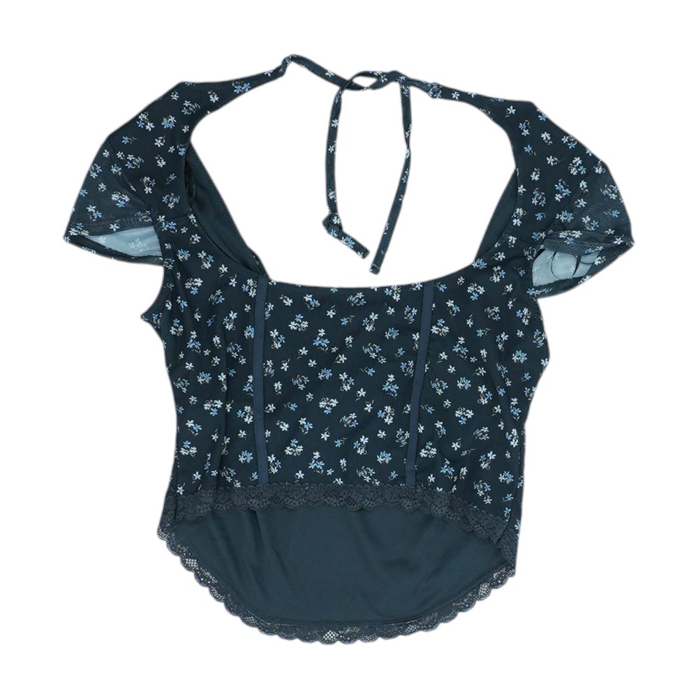 Black Floral Cropped Blouse